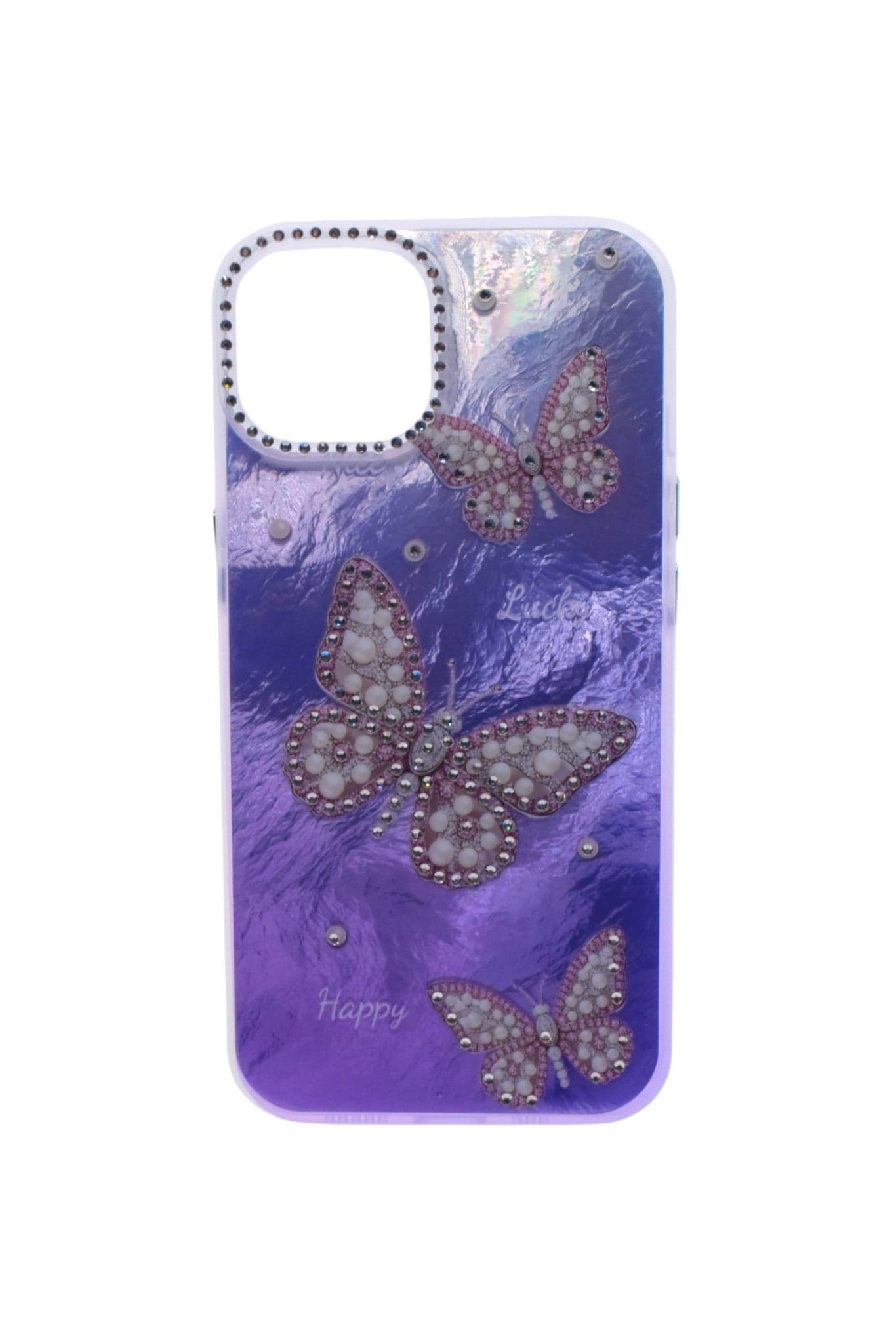 TPU Butterflies and Rhinestones Back Cover Case For iPhone 14 - Purple CFS148
