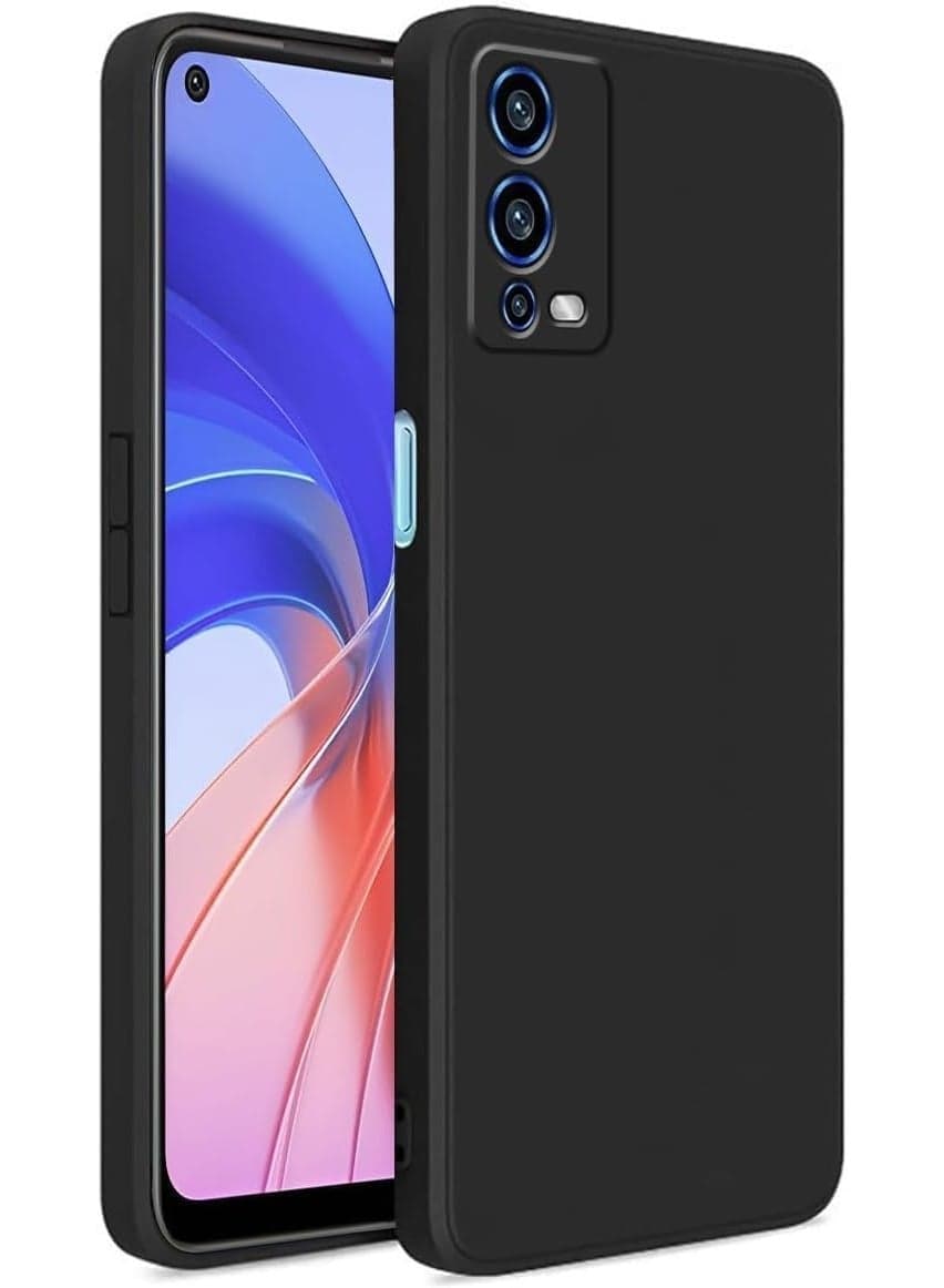Shockproof Silicone Back Case (OPPO A55 4G) Lined with Fur Inside and Full Camera Protection, Compatible with OPPO A55 4G Network Phone (Black) Cases & Covers