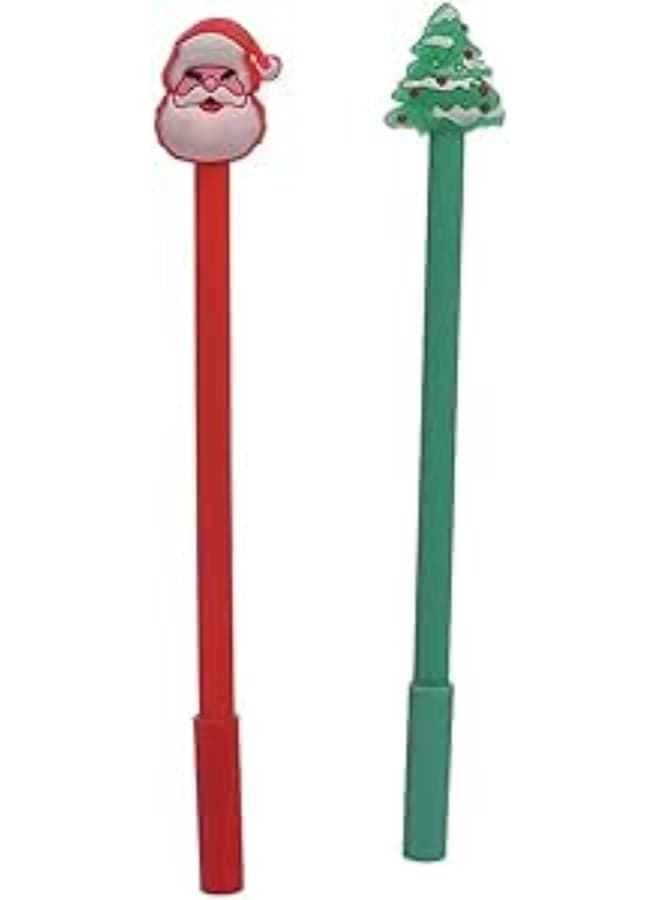 Generic Gel Ink Pen 0.5 mm Cute Christmas Tree And Santa Claus Shape Blue Ink Pack Of 2 Pens - Green Red Drawing & Painting Supplies