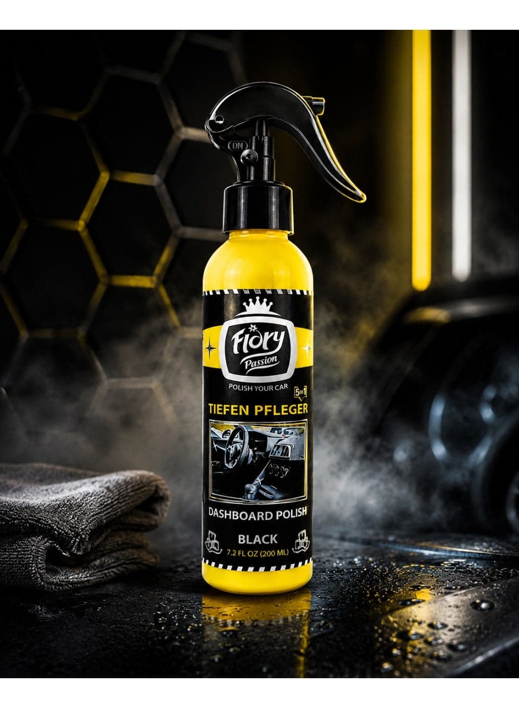 Flory Passion Dashboard Polish Spray Black Ice Scent, Interior Dashboard Cleaner and Shine Protectant for Car Plastic, Vinyl and Rubber Surfaces, 200 ml (٤)