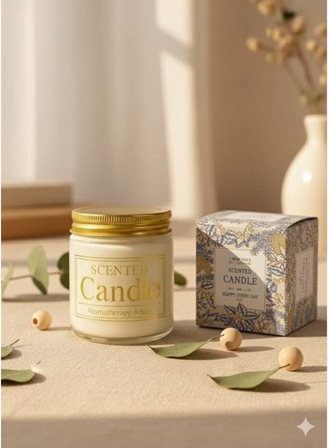 LUXURY Aromatherapy Candle for Stress Relief Natural Wax Scented Candle in Gold Lid Jar Long Lasting Hour Burn Perfect Gift for Women with white color and Aromatic Herb (3)