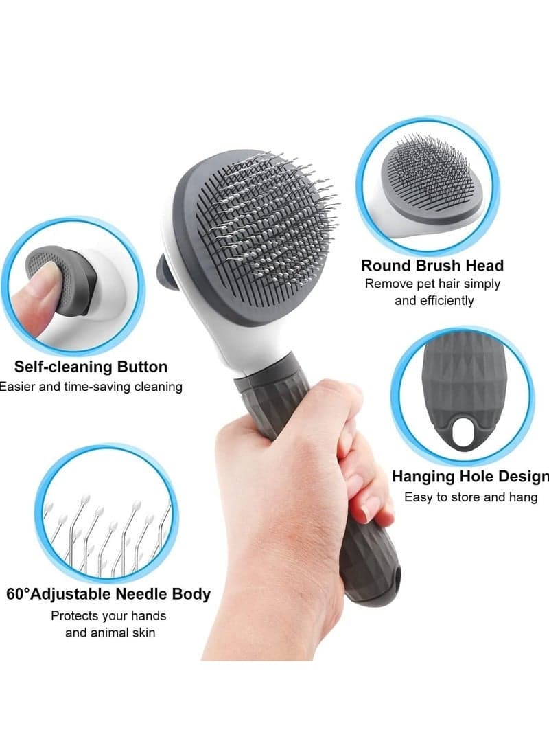 Self Cleaning Cat Dog Grooming Brush, Shedding Removal Tool for Short-Medium-Long Hair Pets(Grey) (6)