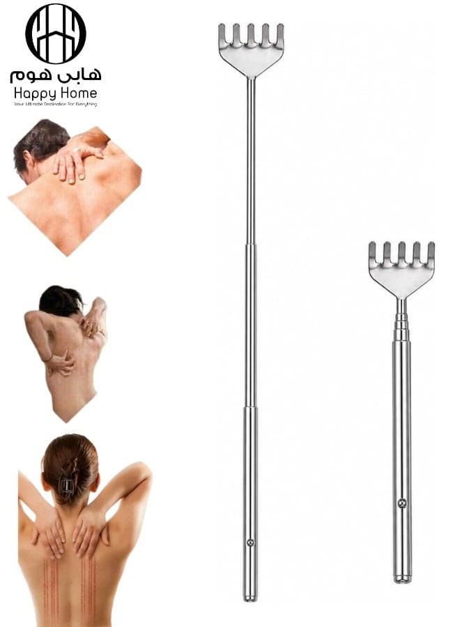 1Pcs Portable Telescopic Stainless Steel Back Scratcher – Extendable 18–53cm Body Itch Relief & Massage Tool with 5-Claw Metal Head for Back, Neck, Shoulders, Arms & Legs, Pen Style Pocket Clip Design for Home, Office, Car, Travel, Camping & Seniors