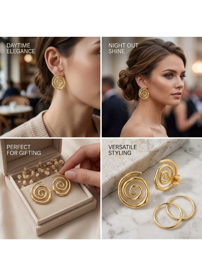Gold Tone Openwork Swirl Stud Earrings with Butterfly Backs (3)
