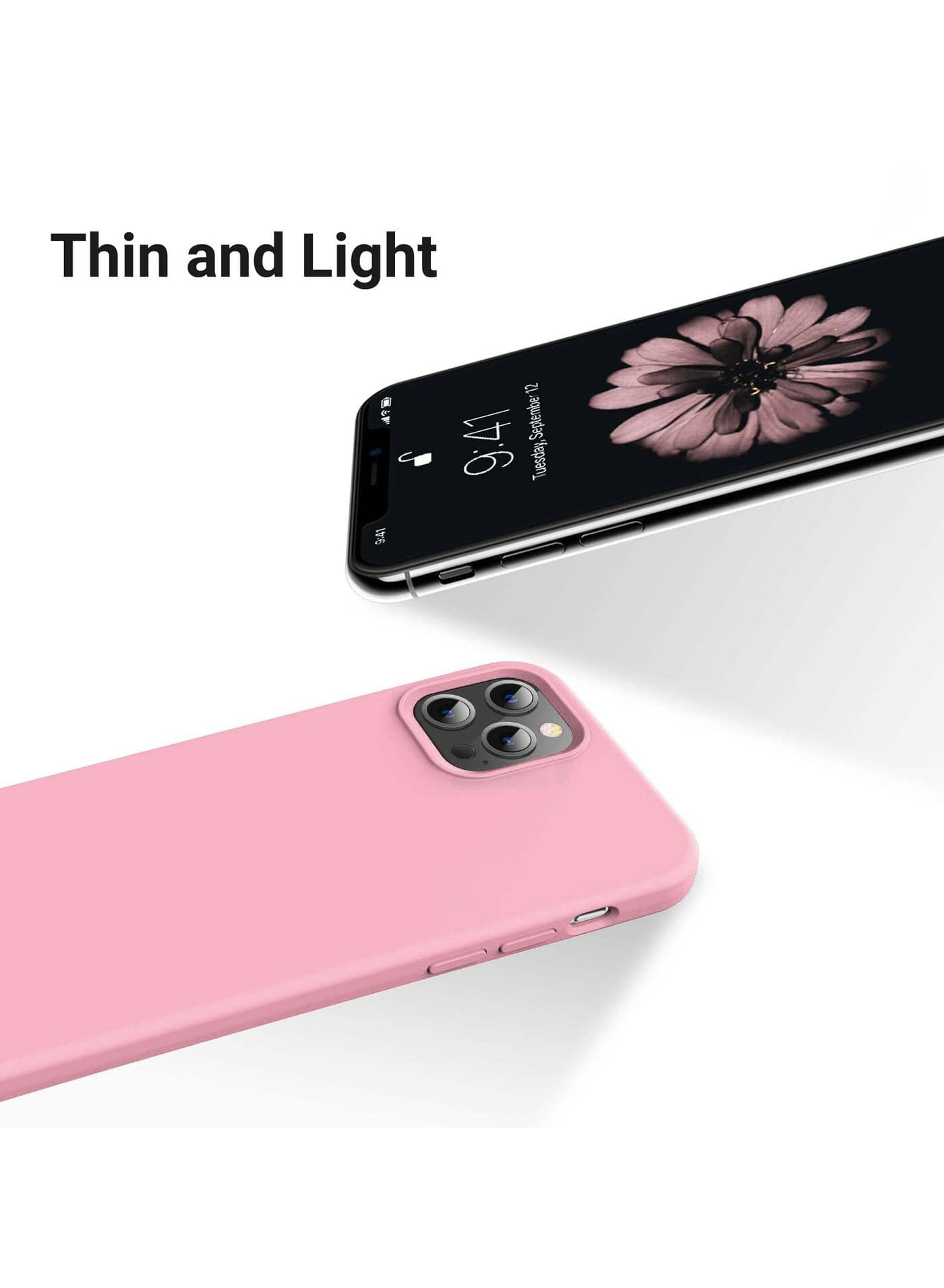 Compatible with iPhone 11 Pro 5.8 Inch Slim Liquid Silicone 4 Layers Soft Gel Rubber Shockproof Protective Phone Case with Anti Scratch Microfiber Lining (Pink) Cases & Covers (٤)