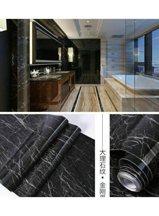 Thermal adhesive marble sticker roll - waterproof, sticks to walls, wood, ceramic and glass - (black) Wallpaper (٥)