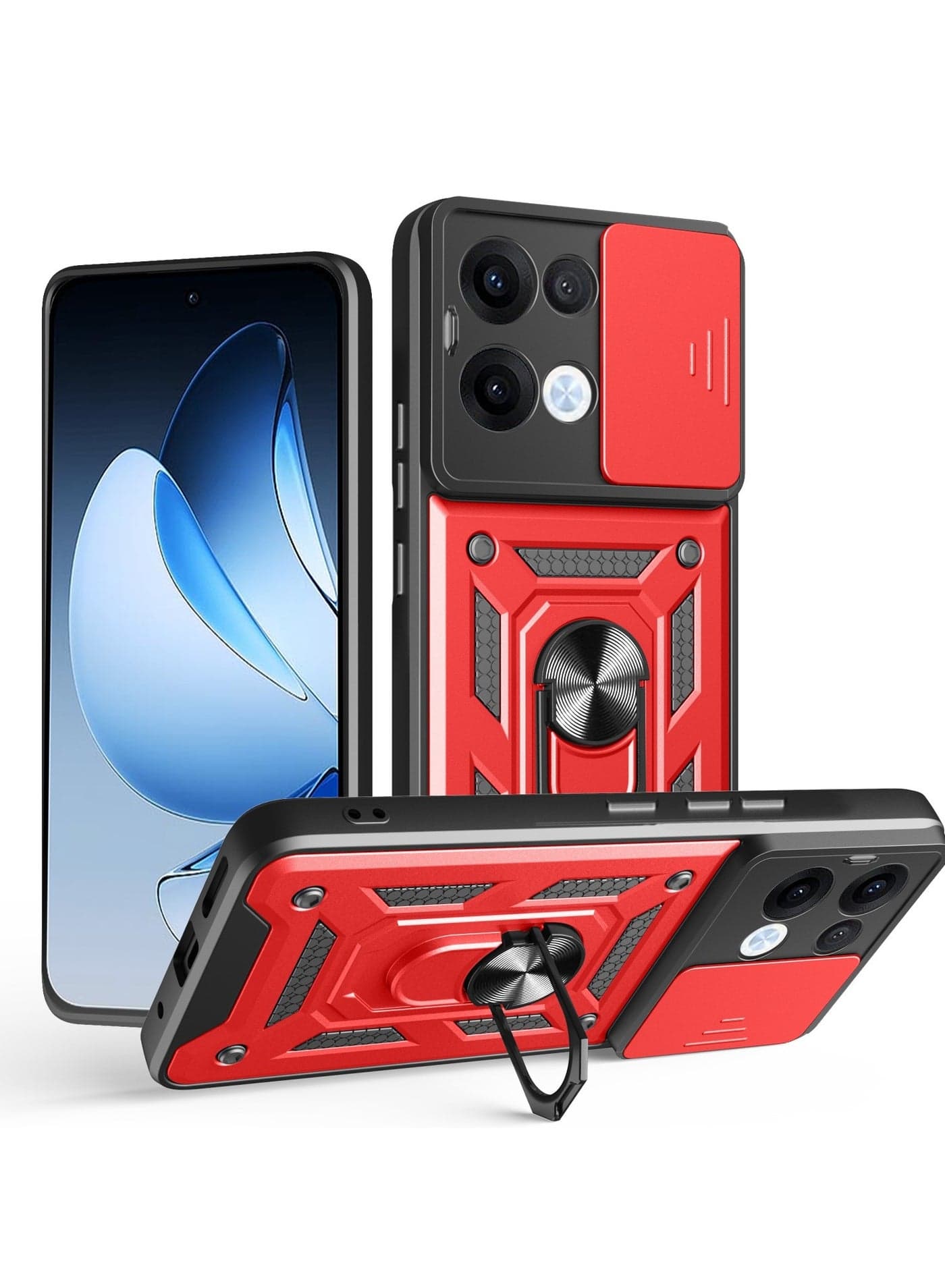 Case Cover Shockproof Protective Case with Camera Protection and Metal Ring Compatible with Oppo Reno 13 5G (Red)
