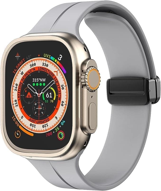 Magnetic silicone sport band for Apple Watch Ultra 49mm, 46mm, 45mm, 44mm, and 42mm - gray Smartwatch Bands (٢)