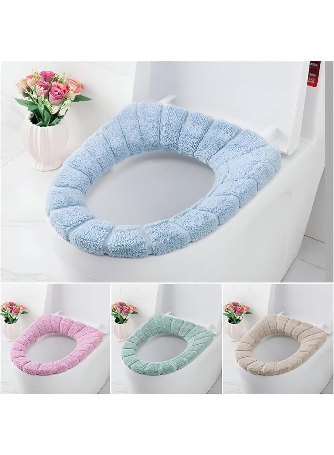Plush Toilet Seat Cover – Strong Leather Base – Non-Slip Grip – Easy On and Off – Ideal for Home & Apartments-Random color Toilet Lid & Tank Covers (٢)
