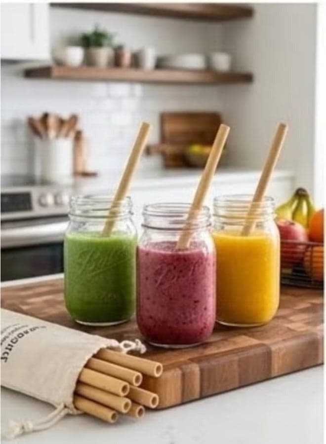 4-Piece Natural Bamboo Straws with Cleaning Brush - Eco-Friendly Reusable Drinking Straws - Bamboo Straws for Coffee, Smoothies, and Sodas - Organic Drinking Straw Set for Travel and Picnics (6)