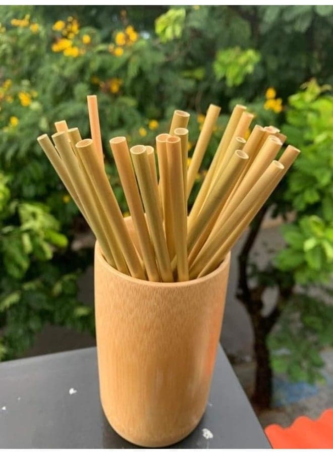 4-Piece Natural Bamboo Straws with Cleaning Brush - Eco-Friendly Reusable Drinking Straws - Bamboo Straws for Coffee, Smoothies, and Sodas - Organic Drinking Straw Set for Travel and Picnics (4)