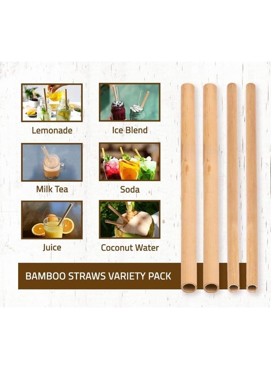 4-Piece Natural Bamboo Straws with Cleaning Brush - Eco-Friendly Reusable Drinking Straws - Bamboo Straws for Coffee, Smoothies, and Sodas - Organic Drinking Straw Set for Travel and Picnics (5)