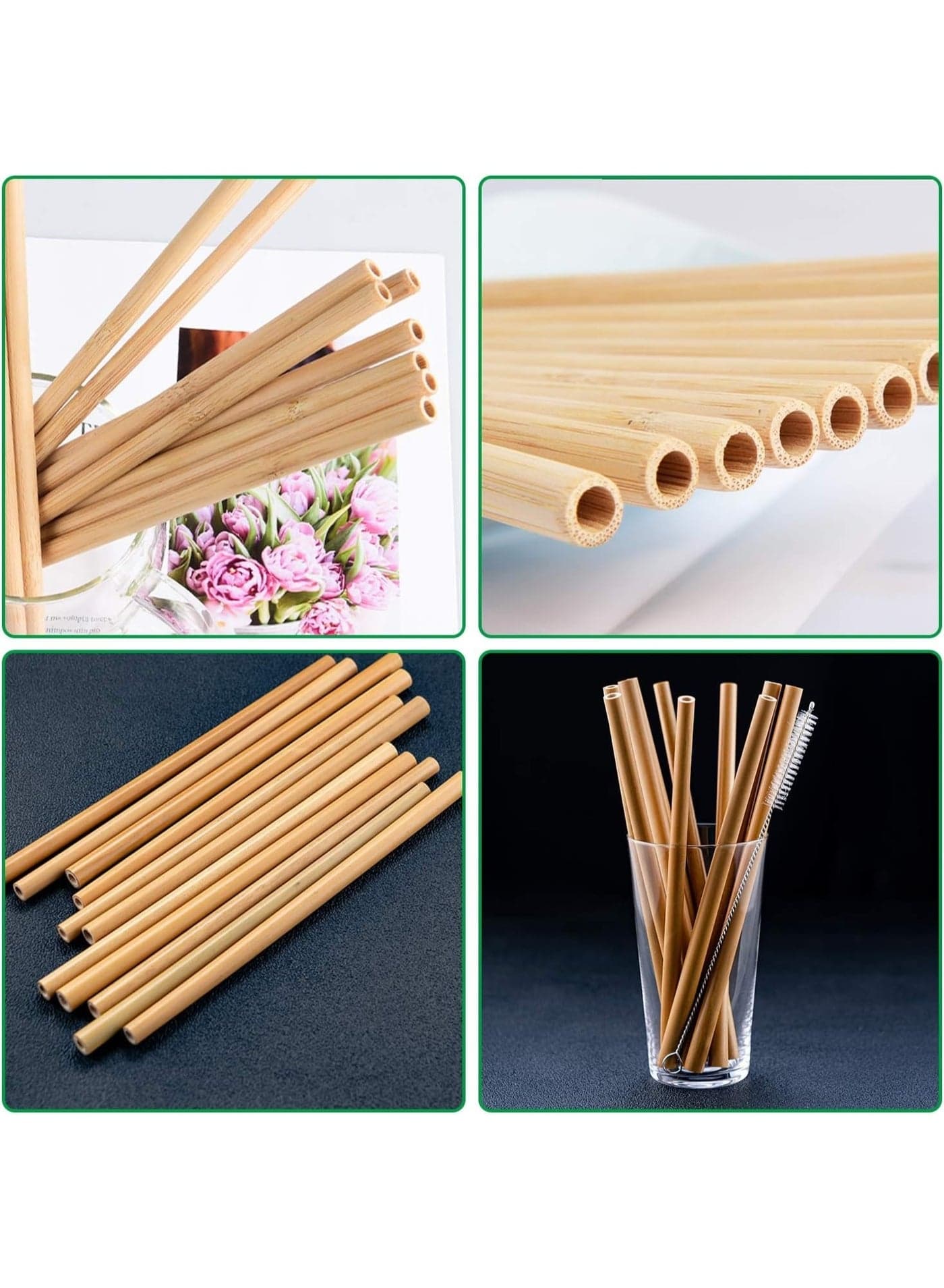 4-Piece Natural Bamboo Straws with Cleaning Brush - Eco-Friendly Reusable Drinking Straws - Bamboo Straws for Coffee, Smoothies, and Sodas - Organic Drinking Straw Set for Travel and Picnics (3)
