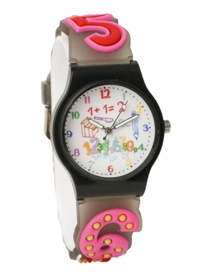 Educational Analog Watch for Girls with Silicone Strap, 3D Number Design and Quartz Movement