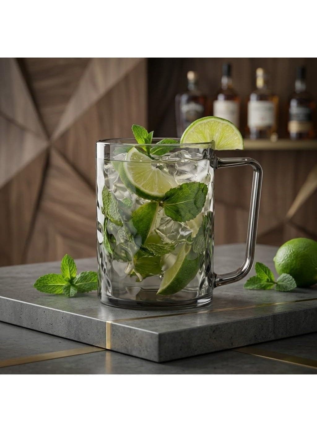 Premium Grey Acrylic Drink Cup With Handle, 300ml Unbreakable Drinking Mug With Wavy Textured Design, Glass-Like Shine, Lightweight Feel, Comfortable Grip, Smooth Rim and Easy-Clean Wide Opening | Reusable Transparent Juice Cup for Cold Drinks, Water, Lemonade, Iced Coffee, Iced Tea and Mocktails | Stylish Everyday Drinkware for Home, Office, Garden Gatherings, Summer Parties and Entertaining, Practical Housewarming Gift (٢)