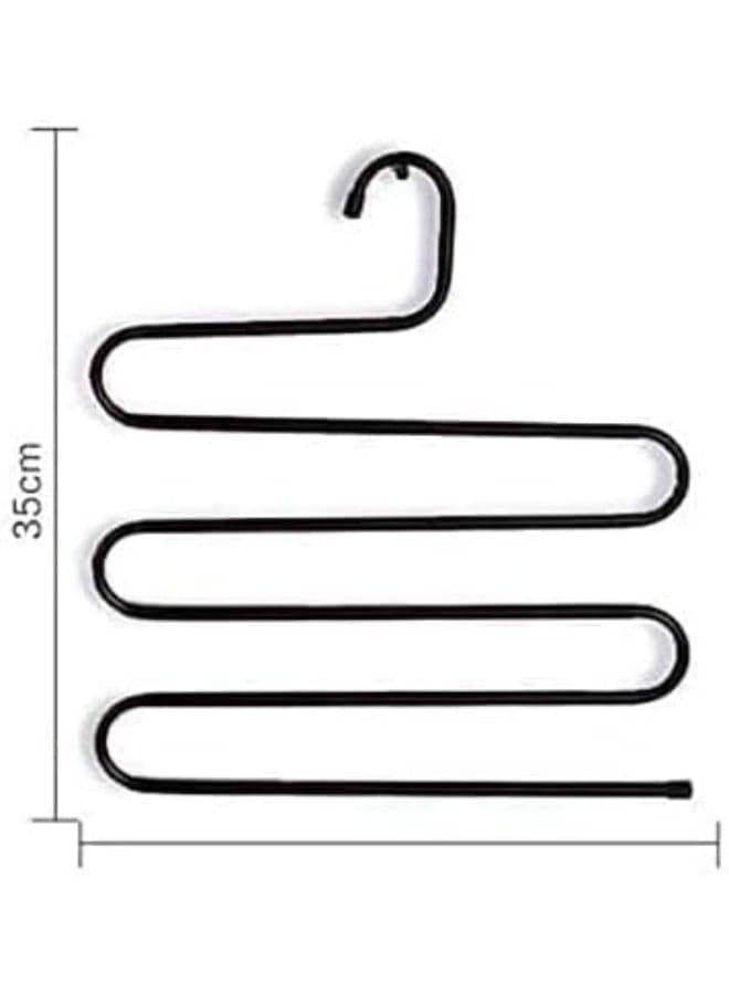 Multi pants hangers rack for closet organization,stainless steel s-shape 5 layer clothes hangers (Black) (٢)