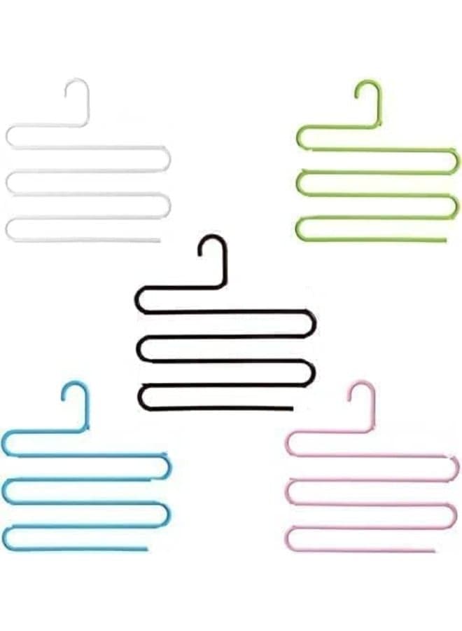 Multi pants hangers rack for closet organization,stainless steel s-shape 5 layer clothes hangers (Black) (٤)