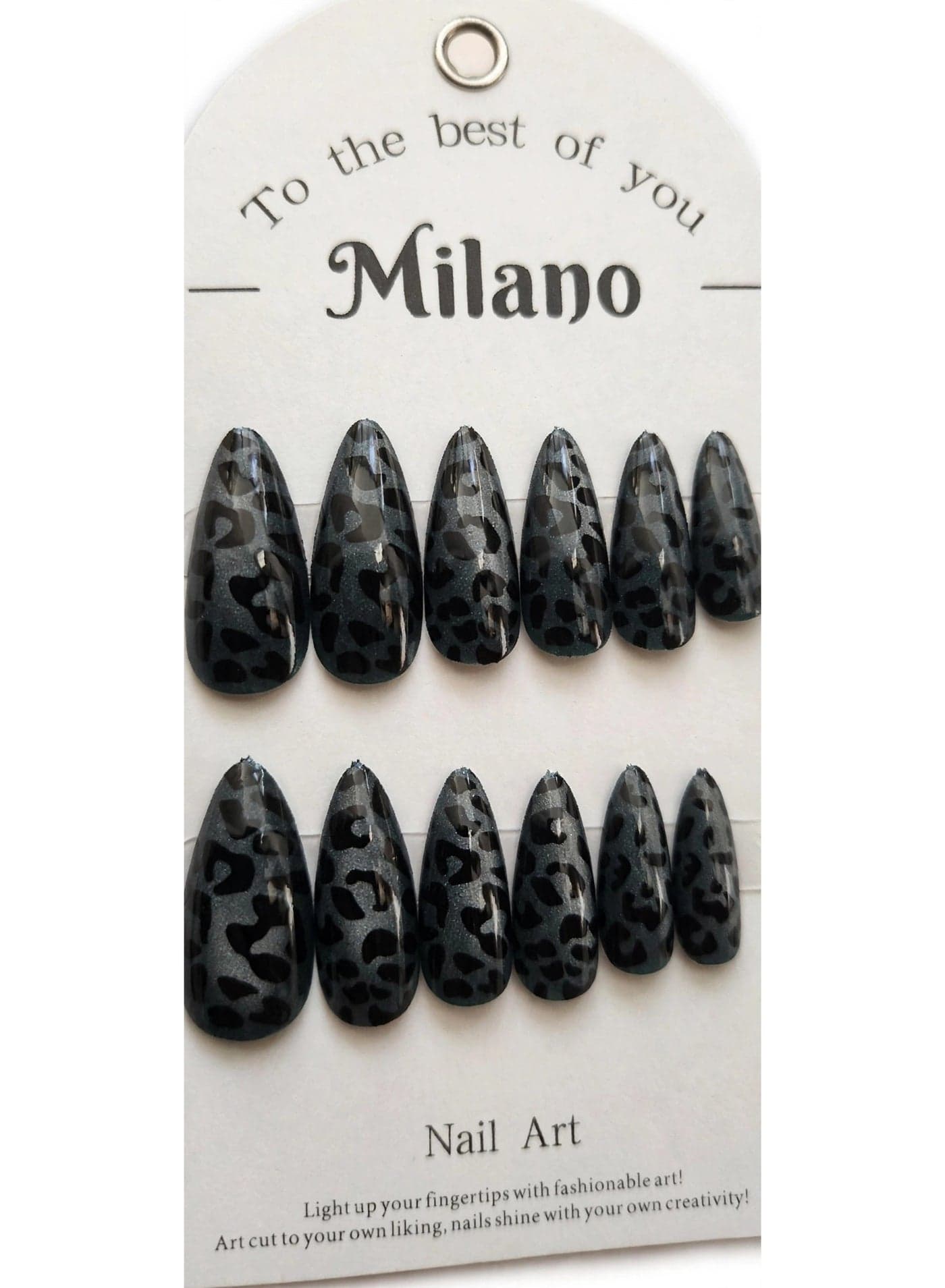 Milano Dark Smoke Black Leopard Press On Nails - 12 Pcs Almond Shape - Smoky Grey Leopard Fake Nails - Glossy Reusable Acrylic False Nails - Salon Look (٦)