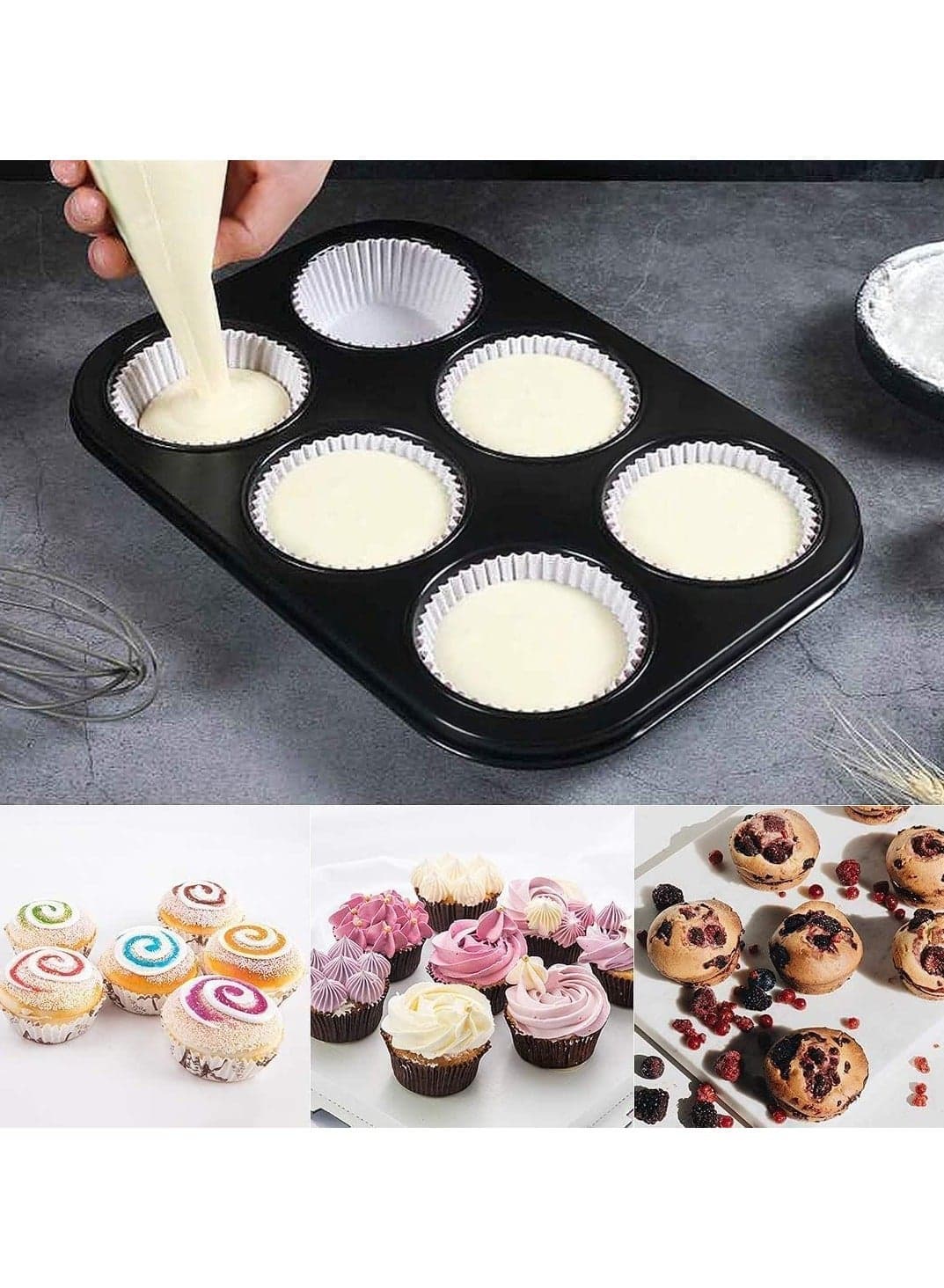 2 pcs Cupcakes and Muffin Mold Carbon Steel 6 Cups Bakeware Pans (٢)