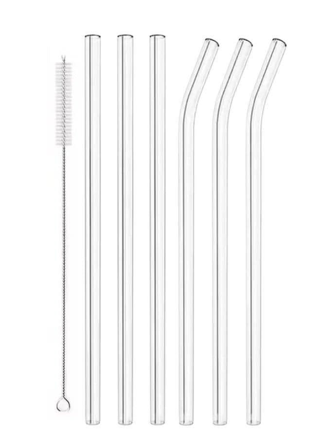 7-piece set of 6 glass straws (3 straight and 3 bendable) + 1 cleaning brush. Heat-resistant straw, clear straw, reusable straw, clear glass straw, glass drinking straw. Mixed Drinkware Sets