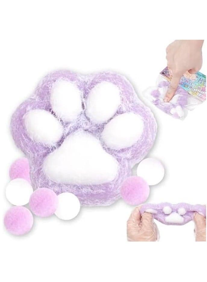 Squishy Cat Paw Squishies Toy, Cute Paw Squeeze Toys, Furry Squishy Animal Relief Stress Ball with PVC Packaging Gifts Fidget Novelty Toy for Kids Adults (Purple)