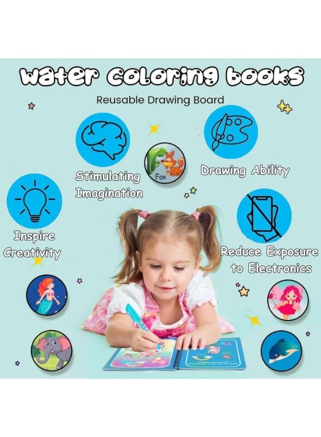 QXNDXQ 4-Pack Reusable Magic Water Colouring and Drawing Books with 4 Magic Water Pens Drawing & Painting Supplies (3)