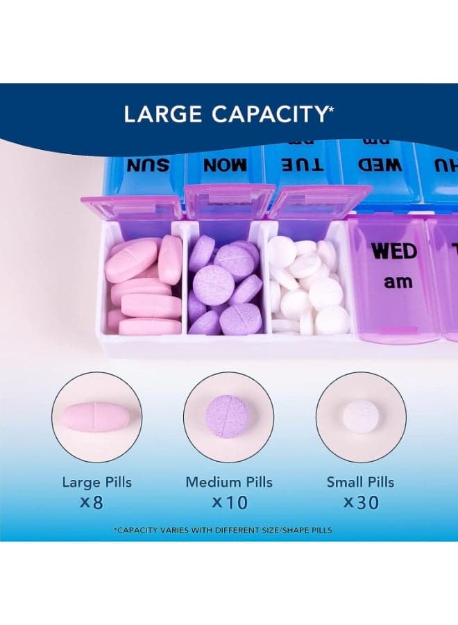 7 Day Pill Box AM PM – Weekly Medicine Organizer with 14 Large Compartments – Travel Pill Box for Pills, Vitamins & Supplements, BPA Free (6)