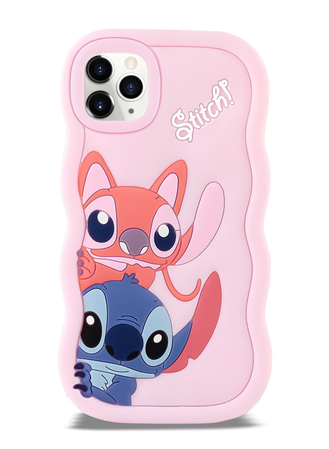 Lilo and Stitch Cartoon 3D Wavy Soft Silicone Phone Case for Iphone 14 Pro Max (Light Pink) Cases & Covers