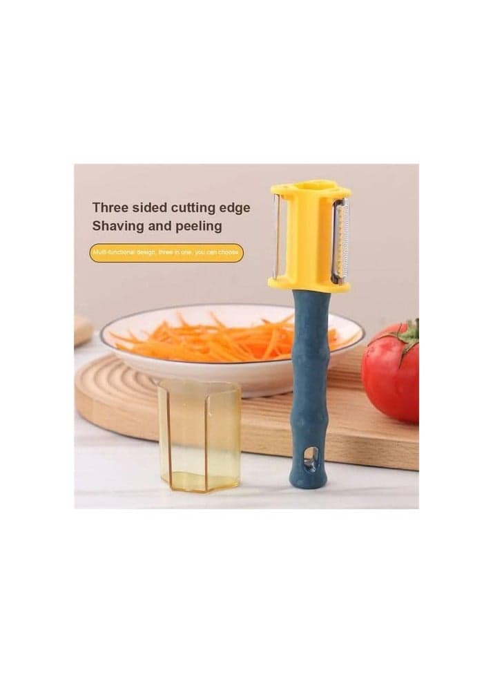 3-in-1 Kitchen Vegetable Peeler with Stainless Steel Blades, Protective Cover, Cleaning Brush, Blue and Yellow (٥)
