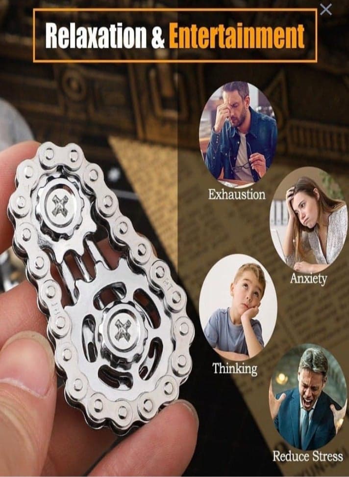 Fidget Spinner Bicycle Chain Stress Relief Toy, Metal Fidget Toy for Kids and Adults, Innovative Kinetic Hand and Finger Spinner Desk Toy for Anxiety Relief, Great Gift for Kids and Adults (Silver) (٥)