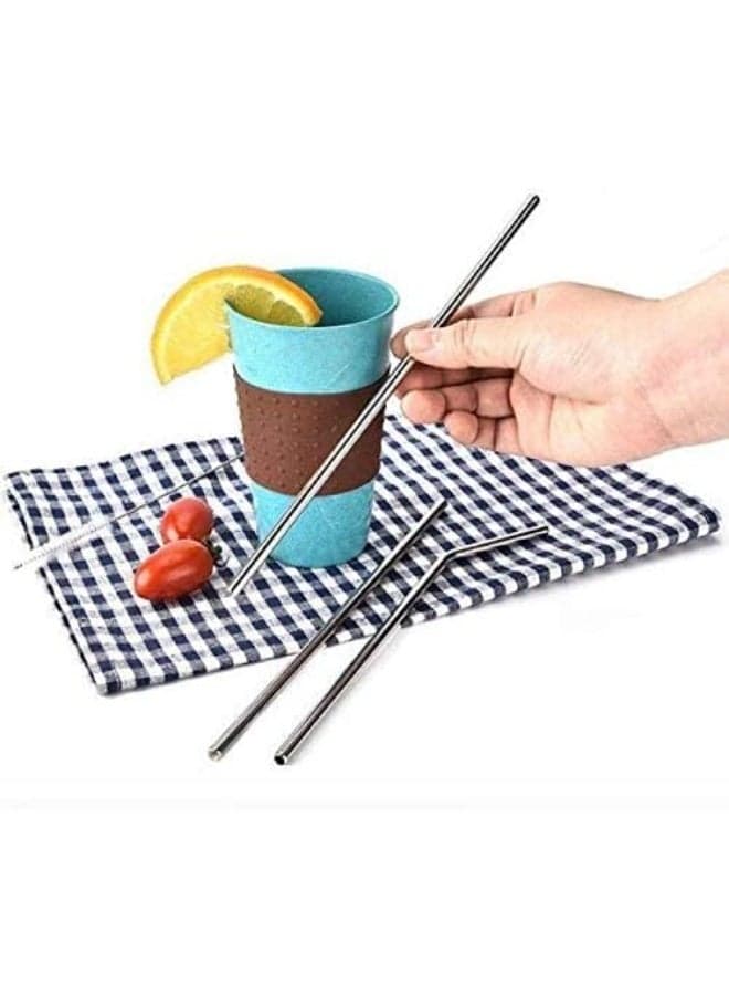 Reusable Metal Drinking Straws 304 Stainless Steel Sturdy Bent Straight Drinks Straw with Cleaning Brush, 4 pcs Cups & Straws (٣)