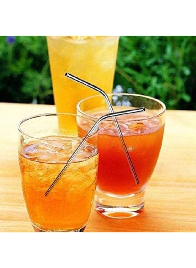 Reusable Metal Drinking Straws 304 Stainless Steel Sturdy Bent Straight Drinks Straw with Cleaning Brush, 4 pcs Cups & Straws (٥)