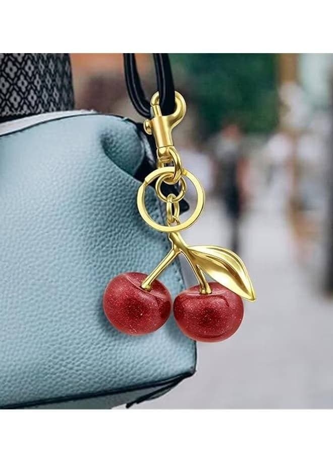 Cherry Keychain, Bright Cherry Bag Charms, Keychain and Clip - Glittering Resin & Metal Accents, Fit for Bags&Wallets (6)