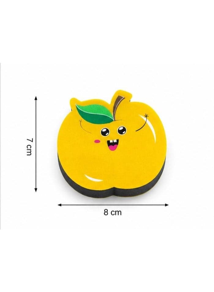 Set of 3 magnetic whiteboard erasers with a colorful apple design – size 7 × 8 cm (3)