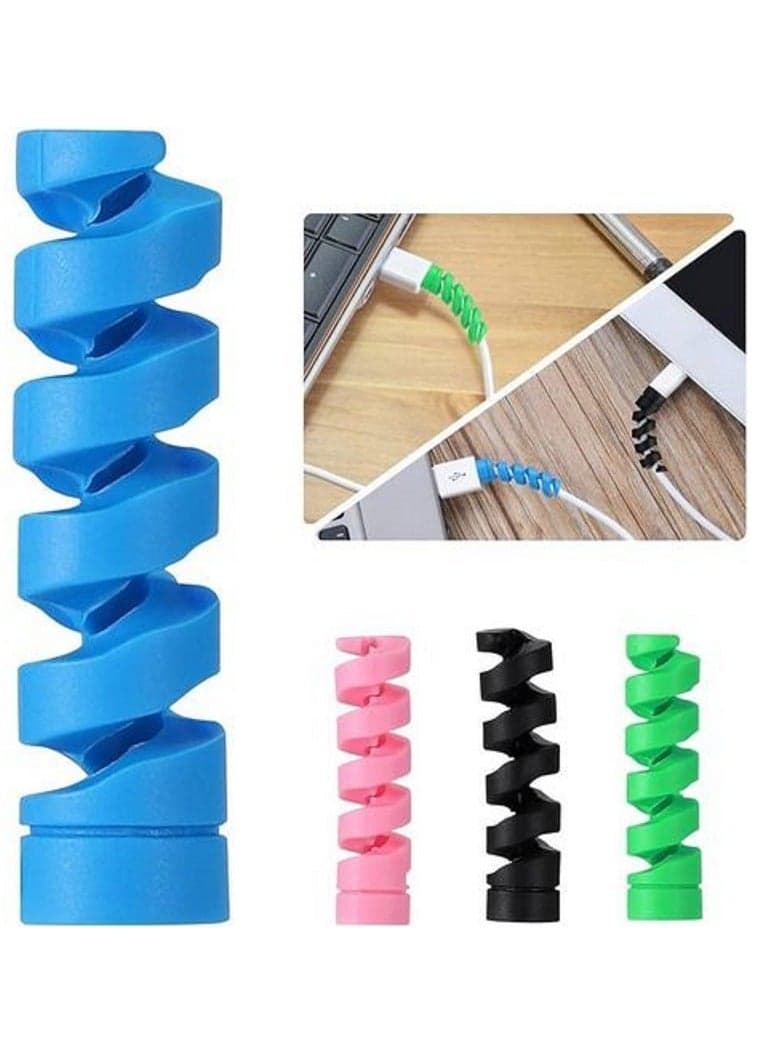 Cable Protector Spiral 4 in 1 Colorful Small Silicone Wrap Protector to Protect Your Mobile Charger Data Cable, Earphone Cable, Mouse Cable and All Cables. multicolor (3)