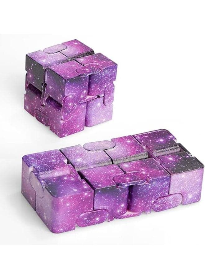 Infinity Cube Mini Hand Held Finger Fidget Puzzle Toy Stress Anxiety Relief for Adults Children ADD ADHD Good Gift Killing Time and Fun Magic (Purple Galaxy) Brain Teasers
