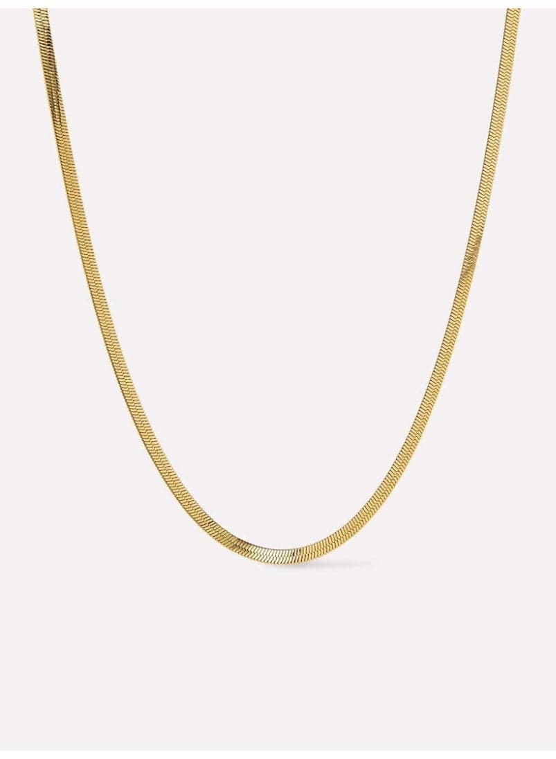 Gold Plated Stainless Steel Flat Herringbone Chain Necklace for Women Tarnish Free and Waterproof Silk Snake Chain Minimalist Dainty Jewelry for Layering Women's Necklaces
