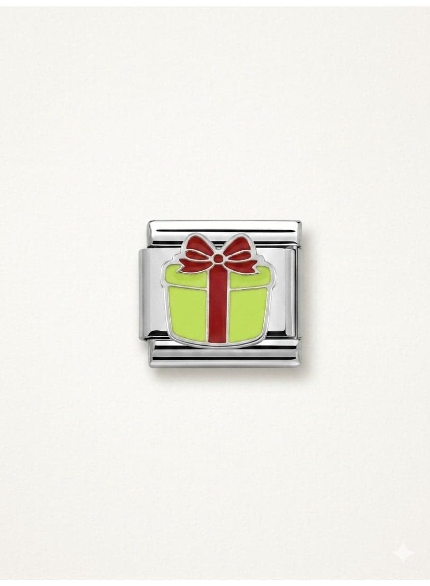 Stainless Steel Italian Bracelet Charm, Gift Box with Lime Green & Red Enamel Women's Bracelets & Bangles