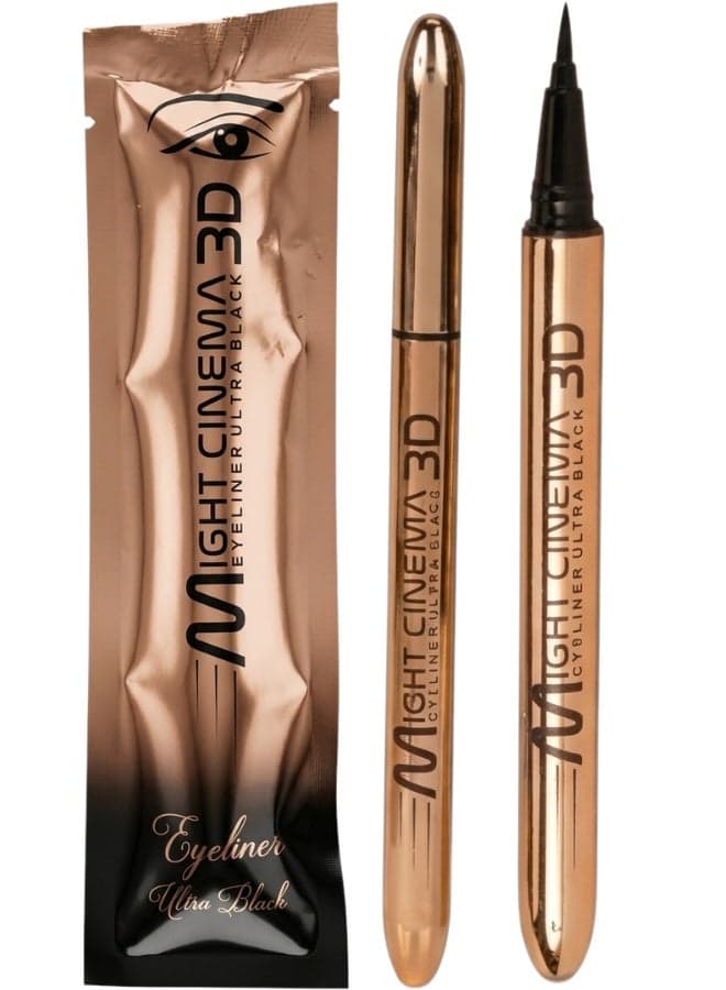 Might Cinema 3D Ultra Black Eyeliner Waterproof and Long Lasting, Smudge Proof Liquid Eye Liner Pen with Precision Tip, Highly Pigmented Smooth Easy Application