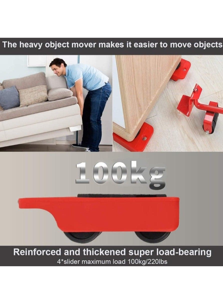 Set of 5 Furniture Lifting Tools with 4 Wheels for Moving Heavy Furniture and Heavy Furniture Moving Base Suitable for Sofas and Refrigerators - Furniture Leg Bases for Moving Heavy Furniture M, with Moving Wheels, Set of 1 Furniture Lifter and 4 Pieces Leg Bases - Furniture Mover and Mover - Furniture Lifting Tools Set - Heavy Duty Furniture Lifter with 4 Sliding Bases for Easy and Safe Movement (9)
