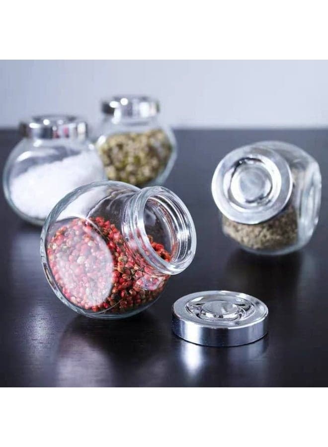 4 Piece Glass Spice Jars for Kitchen with Airtight Lid - 4 Piece Spice and Seasoning Set - Glass Spice Jar Set - Tall Glass Storage Container Set for Spices and Pulses - Transparent Airtight Spice Jars for Kitchen, Sugar, Coffee - 4 Pieces Topless Jars and Salt for Kitchen Food Storage, Tea, Coffee, Sugar, and Salt (٣)
