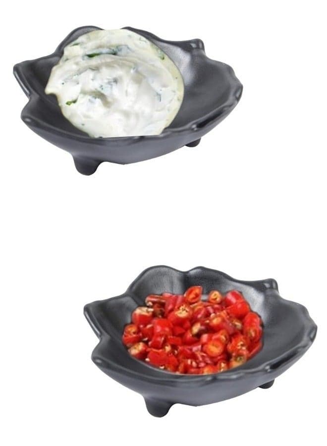 Pack of 2 Melamine Bowls, Dipping Bowls, Leaf Shaped Sauce Dish, Melamine Serving Bowl for Sauce, Sushi, Sashimi, Garlic, Ingredients, Seasoning, Condiment Prep Bowls, Appetizers (Black Shatterproof) Dinnerware & Serveware Bowls (٥)