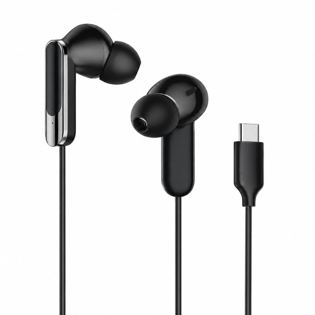TC-24 Wired In-Ear Earphones with Type-C Connector, Microphone, Pure High Quality Sound, Comfortable Fit and Multi-Device Compatibility - Black Headphones & Earphones