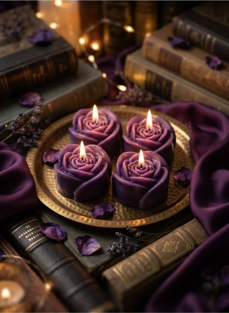 Luxury Scented Rose-Shaped Candle Set - 4 Pieces in Clear Box - Ideal for Cozy Home Decor, Relaxation, and Romantic Ambiance. (٢)