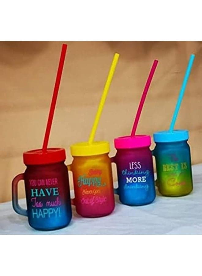 Glass Coffee Mugs with Lids and Straw 400ml Drinking Glasses Tumbler for Juice Smoothies (3)