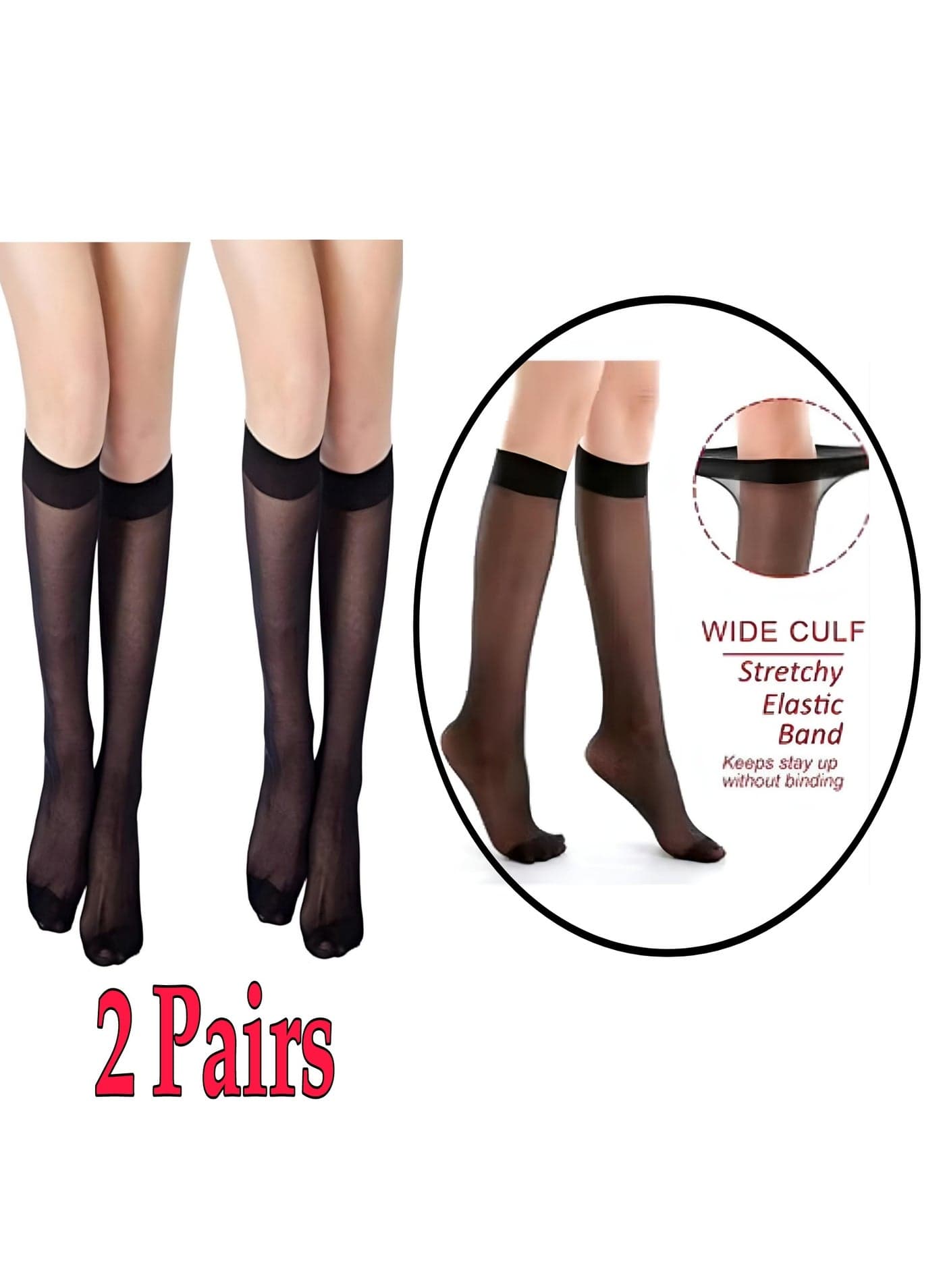 bundle of 2 transparent knee long nylon voile socks Women's Socks