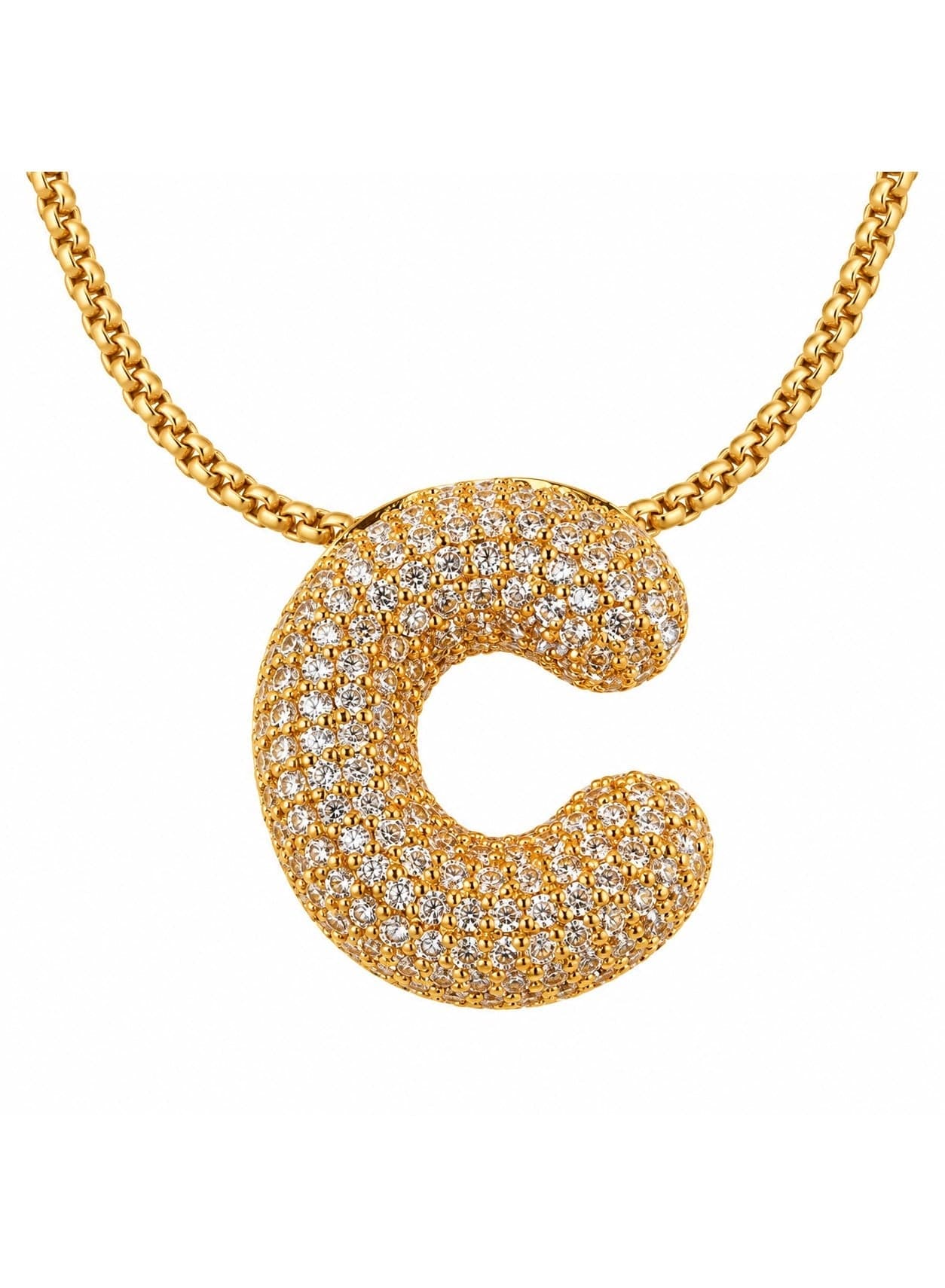 Women’s Stainless Steel Necklace with Stone-Set Hollow Geometric Pendant, Gold Tone