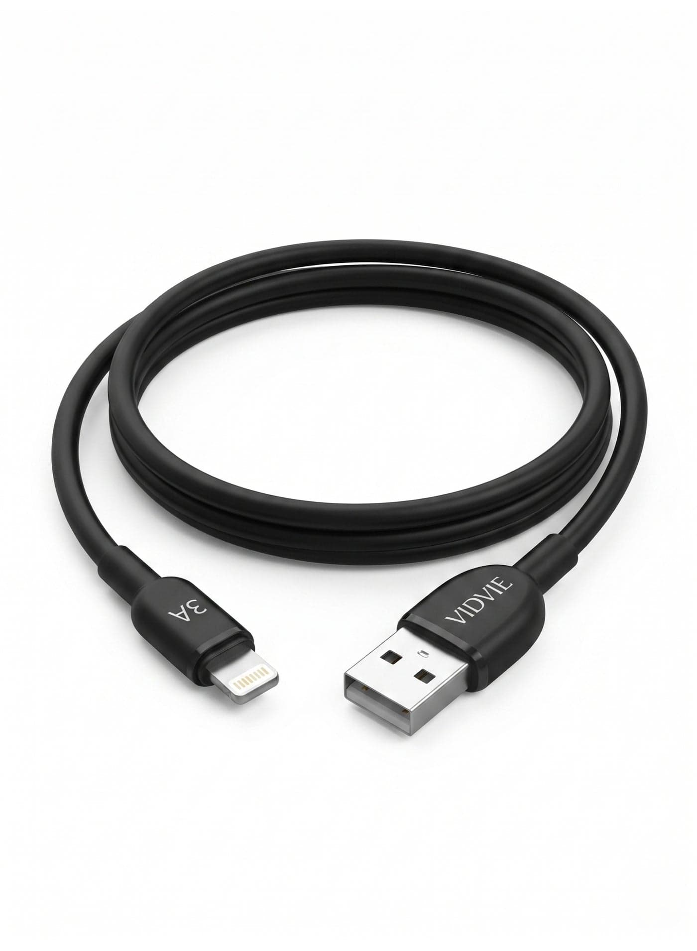 VIDVIE CB4012i USB to Lightning Fast Charging Data Cable - 3A Output - Durable Tangle-Free TPE+ABS 1.2m (120cm) - Black