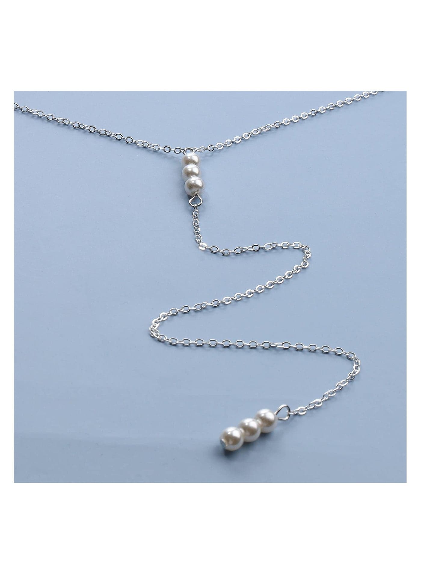 Pearl Back Chain Necklace Backdrop Necklace Body Chain Bridal Back Drop Chain Summer Beach Body Jewelry for Women and Girls Gifts Women's Necklaces (٢)