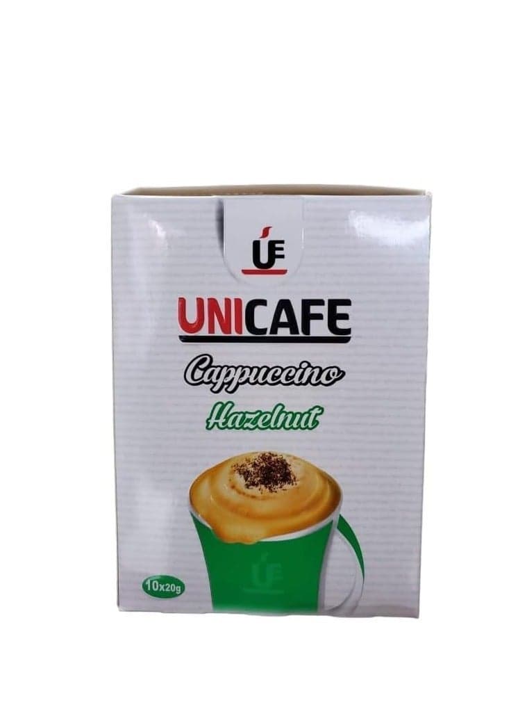 UNICAFE Cappuccino Hazelnut – Instant Coffee Mix, Creamy Frothy Café-Style Drink, 10 Sachets x 20g